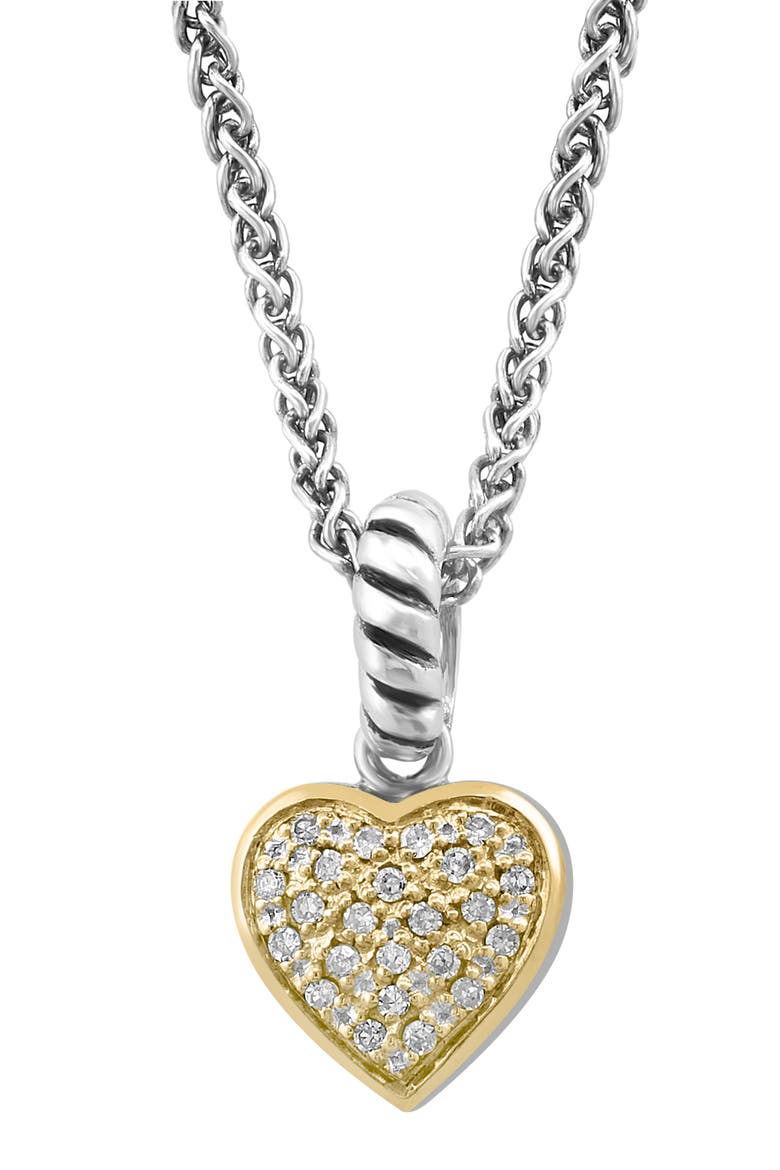 Sterling Silver & 14K Gold Diamond Embellished Heart Pendant Necklace - 0.08ct, Main, color, SILVER/ GOLD