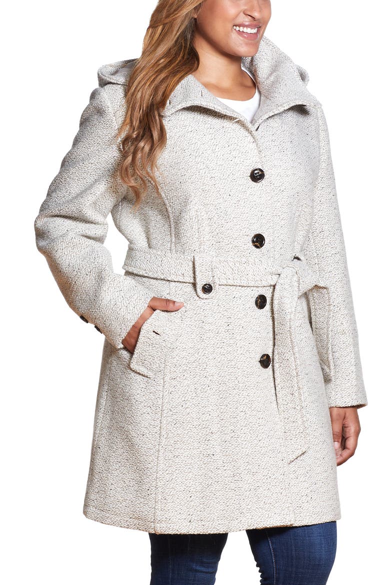 Belted Hooded Coat, Alternate, color, OATMEAL