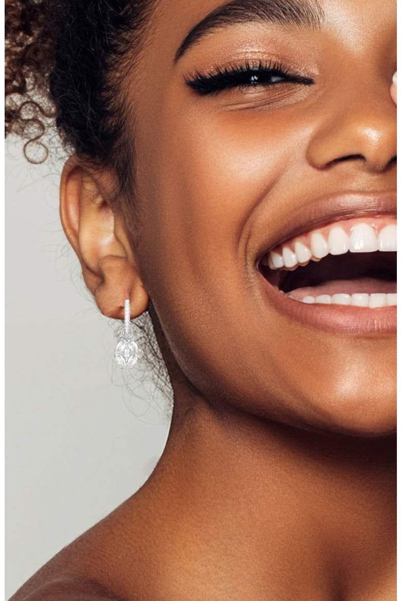 Cubic Zirconia Drop Huggie Hoop Earrings, Alternate, color, SILVER