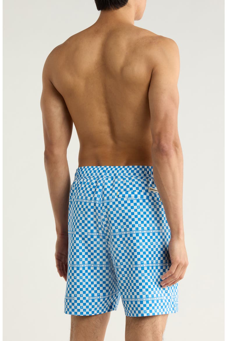Checker Print Swim Trunks, Alternate, color, CAMPANULA