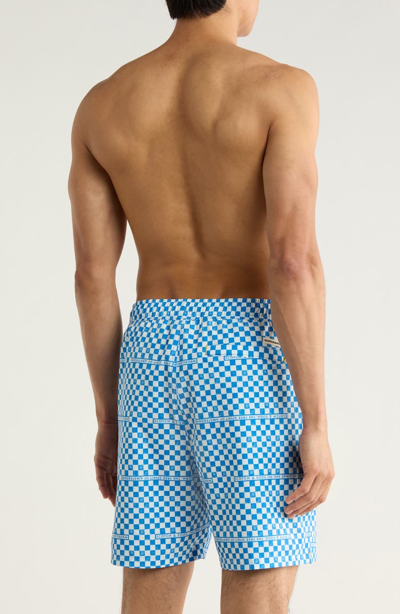 Scotch & Soda Checker Print Swim Trunks, Alternate, color, Campanula
