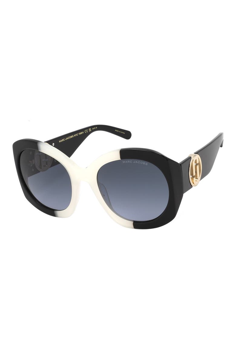 56mm Round Sunglasses, Alternate, color, WHITE BLACK