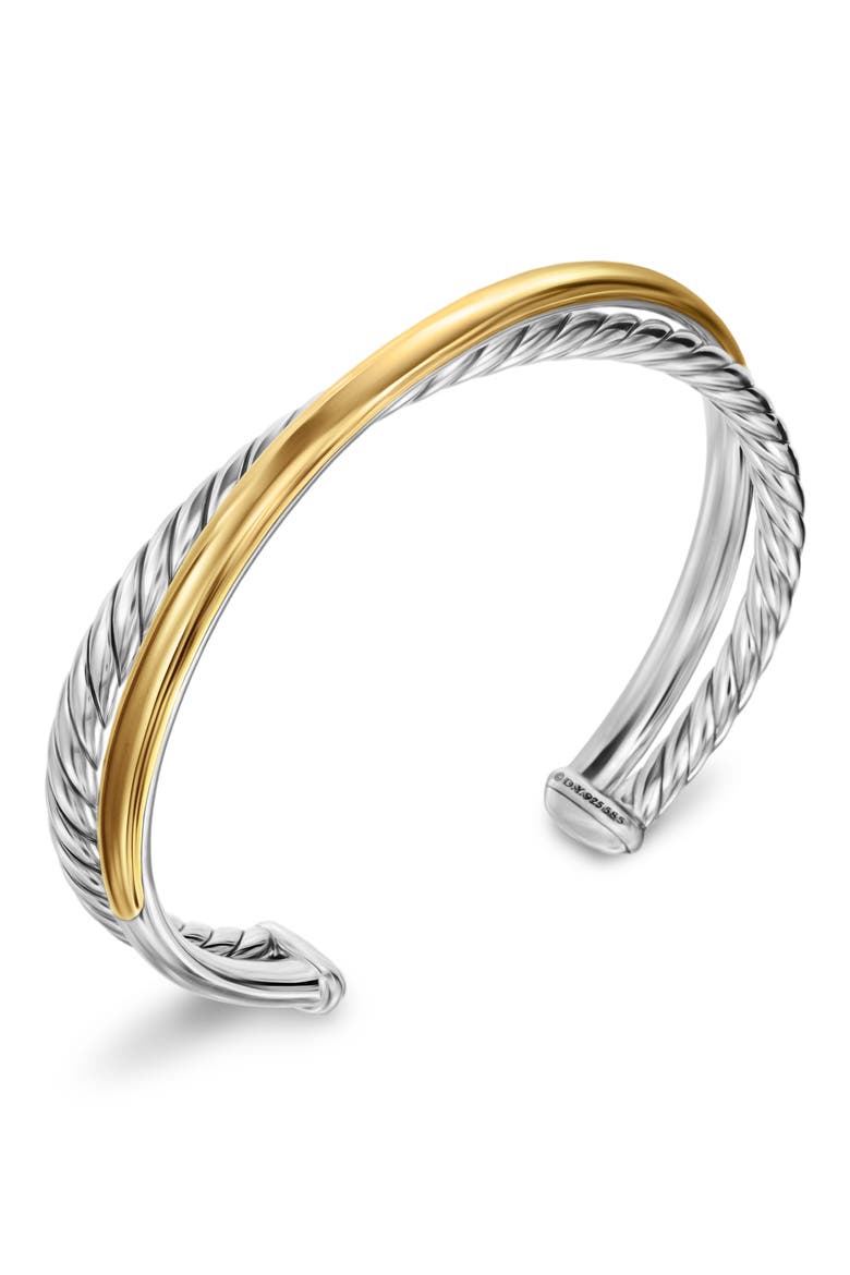 Crossover Two-Row Cuff Bracelet in Sterling Silver with 14K Yellow Gold, 11mm, Alternate, color, STERLING SILVER/ 14K GOLD - L