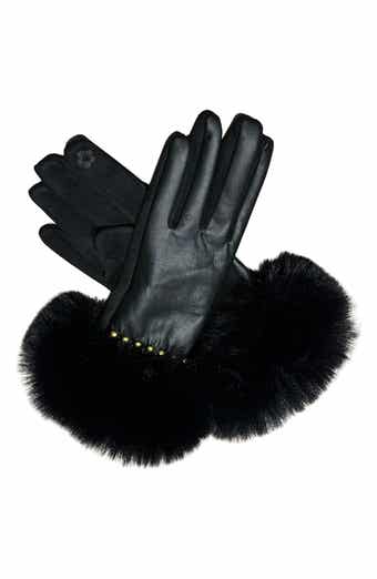 Studded Faux Fur Cuff Tech Gloves