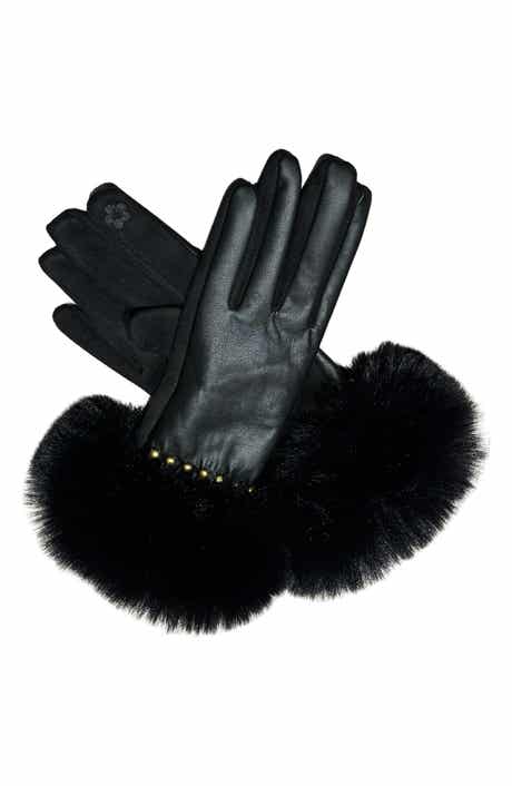 Studded Faux Fur Cuff Tech Gloves
