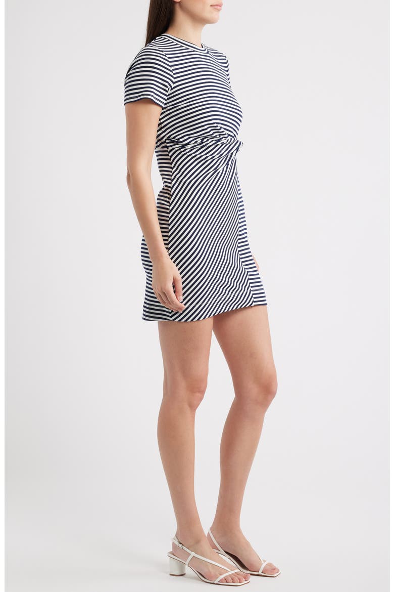 Striped Twist Detail Stretch Cotton T-Shirt Dress, Alternate, color, CLASSIC NAVY