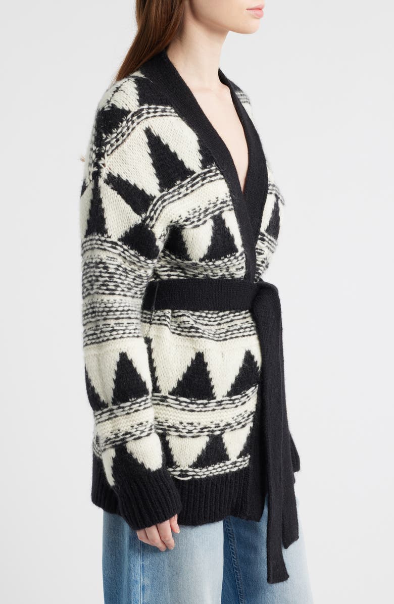 BOSS Orange Fregolano Tie Front Longline Cardigan, Alternate, color, Black/ Ivory