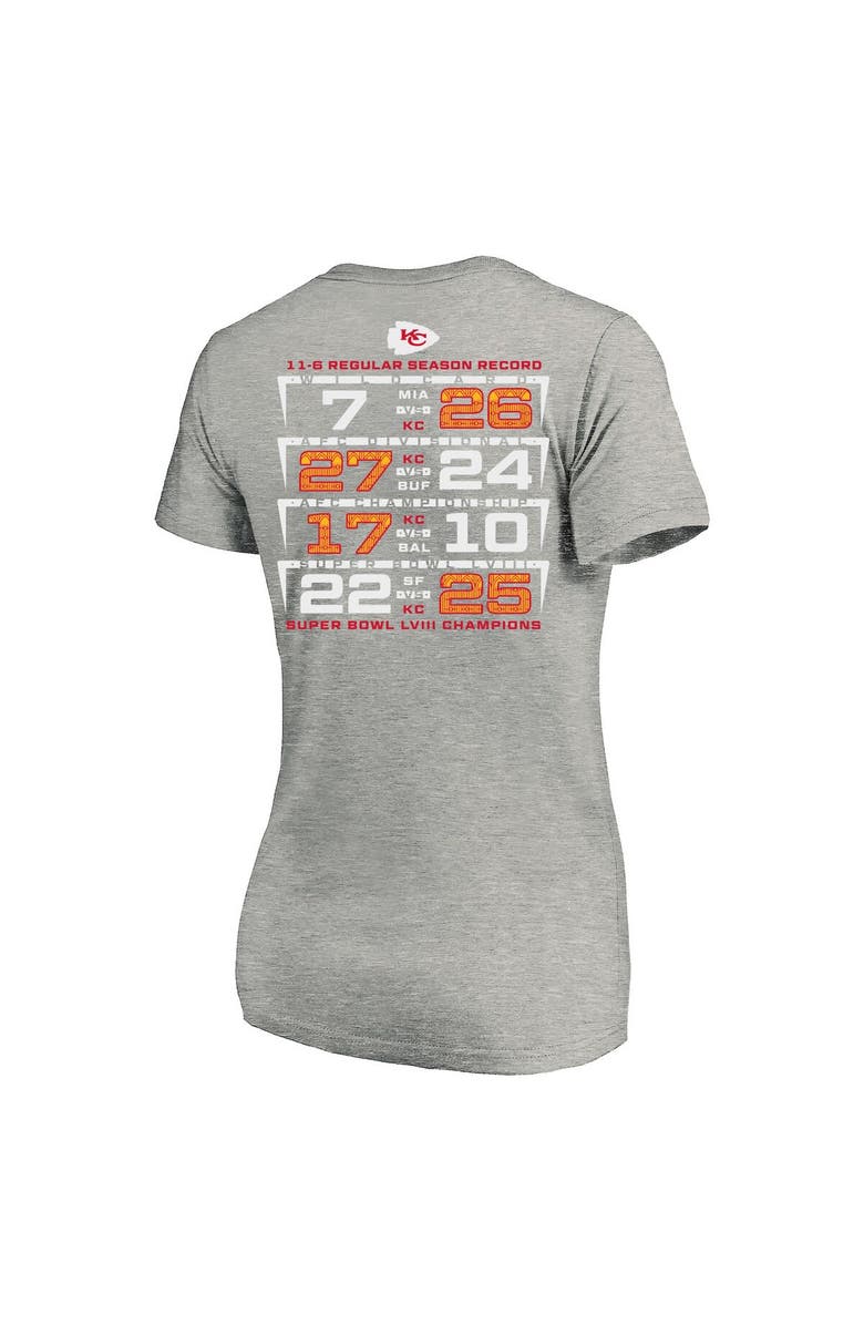 FANATICS Women's Fanatics Branded  Heather Gray Kansas City Chiefs Super Bowl LVIII Champions Plus Size Counting Points V-Neck T-Shirt, Alternate, color, 