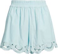 Treasure & Bond Cutwork Hem Linen Blend Pull-On Shorts