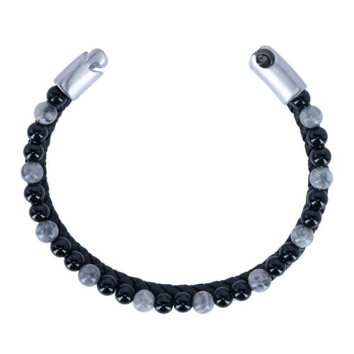 Trafalgar Loose Fit Thurgood Beaded And Braided Leather Secure Clasp Bracelet In Black