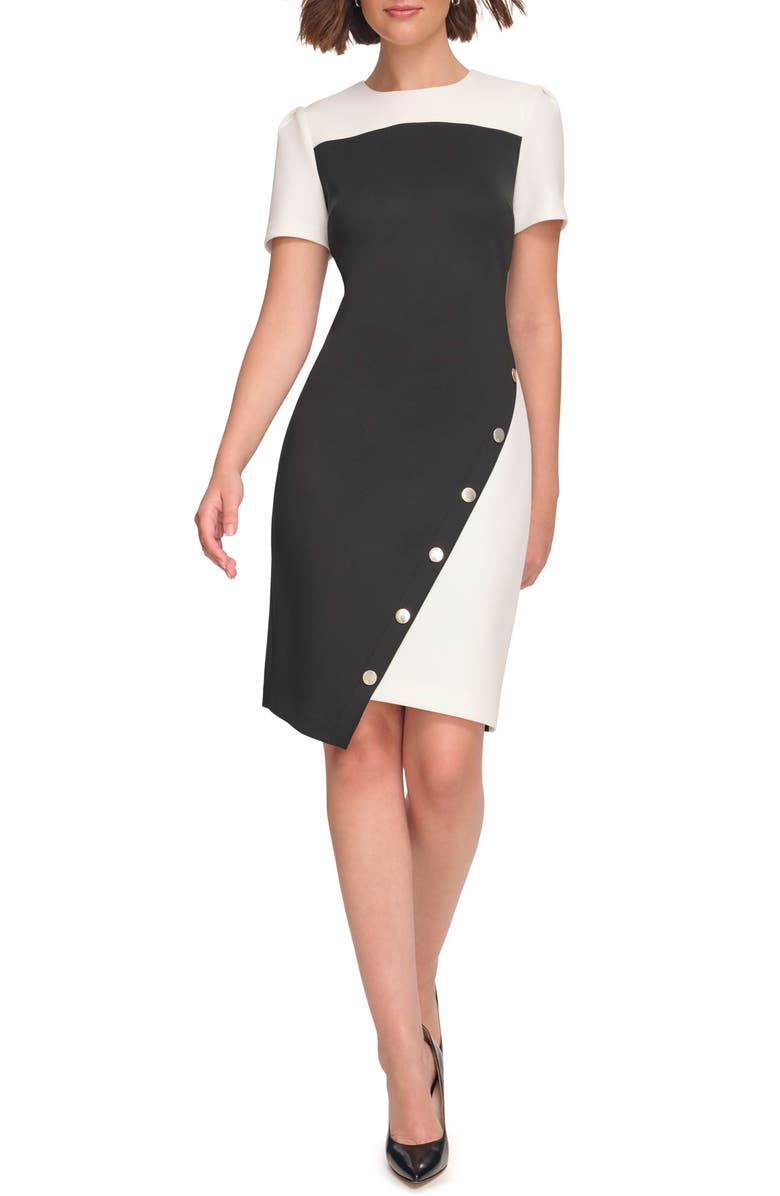 Tommy Hilfiger Asymmetric Scuba Sheath Dress, Main, color,