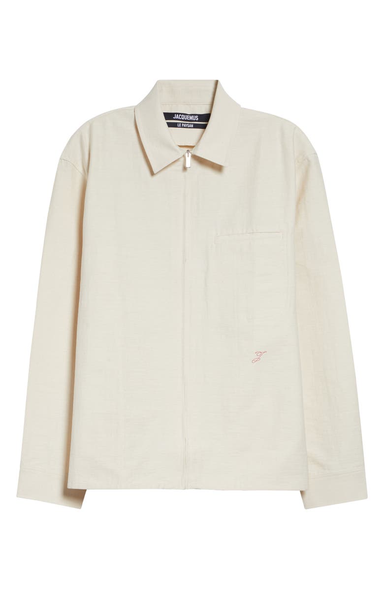Jacquemus La Chemise Mecano Embroidered Zip Front Shirt, Main, color, Off-White