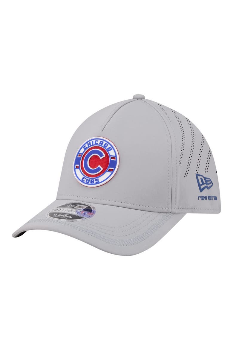 Men's New Era Gray Chicago Cubs Patch 39THIRTY A-Frame M-Crown Perforated Flex Hat, Main, color, Gray