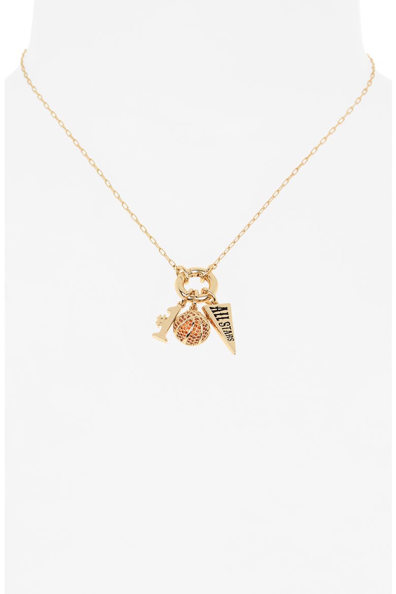 Cubic Zirconia Allstar Basketball Charm Necklace, Alternate, color, ORANGE- CLEAR- GOLD