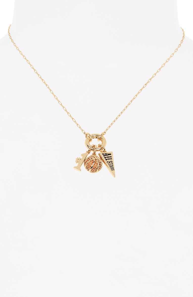Leith Cubic Zirconia Allstar Basketball Charm Necklace, Alternate, color, Orange- Clear- Gold