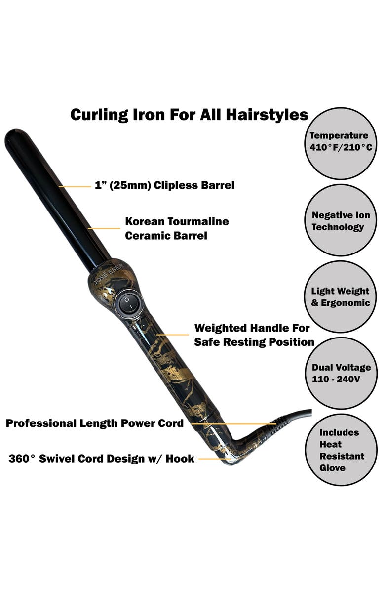 Jose Eber Clipless Curling Iron 1" (25Mm) Black Marble, Ceramic Barrel, Alternate, color, Black