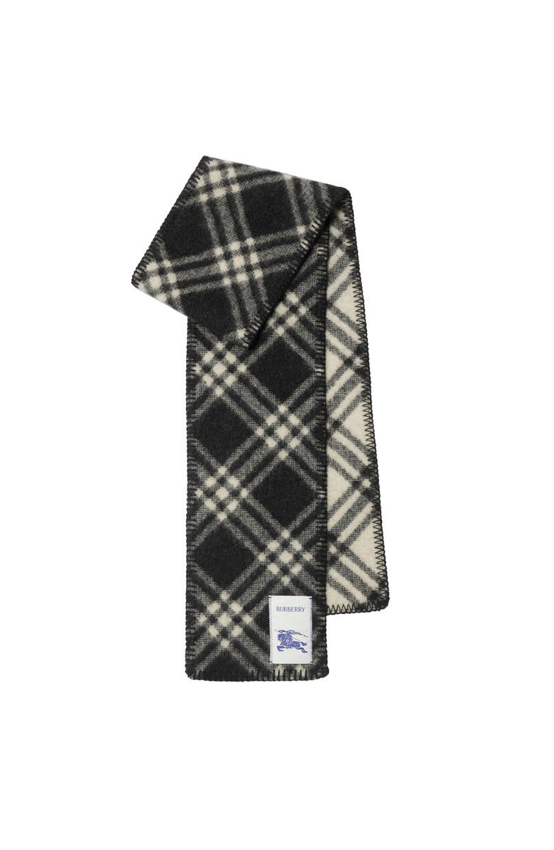 Burberry Narrow Check Wool Scarf, Main, color, Black