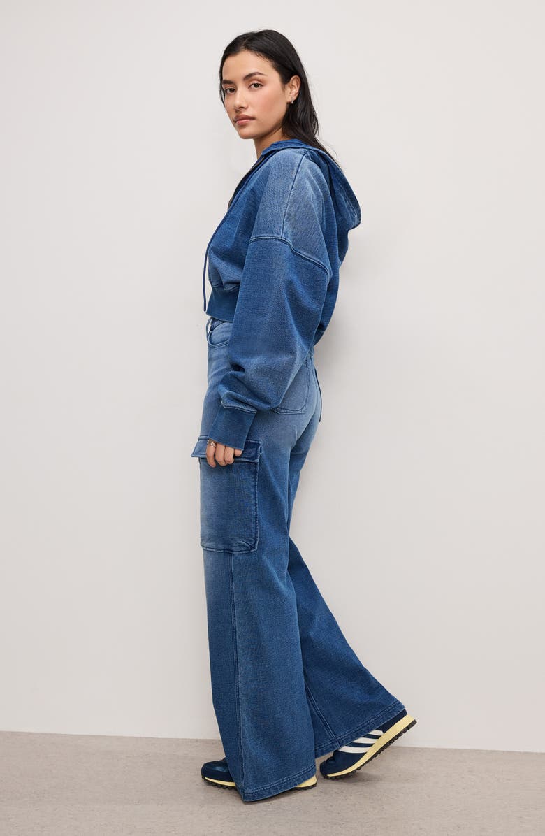 Good American Jeanius Good Skate Wide Leg Cargo French Terry Pants, Alternate, color,