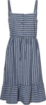 VERO MODA Cary Stripe Chambray Sundress