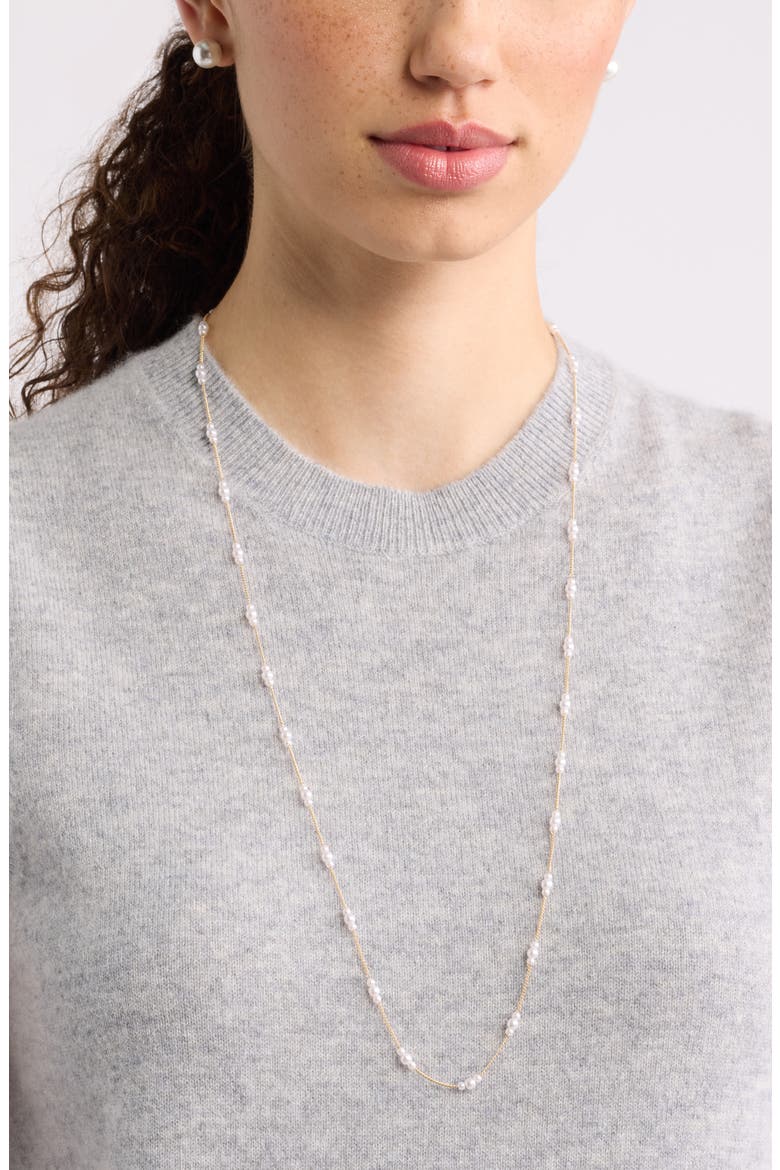 Imitation Pearl Station Necklace, Alternate, color, WHITE- GOLD