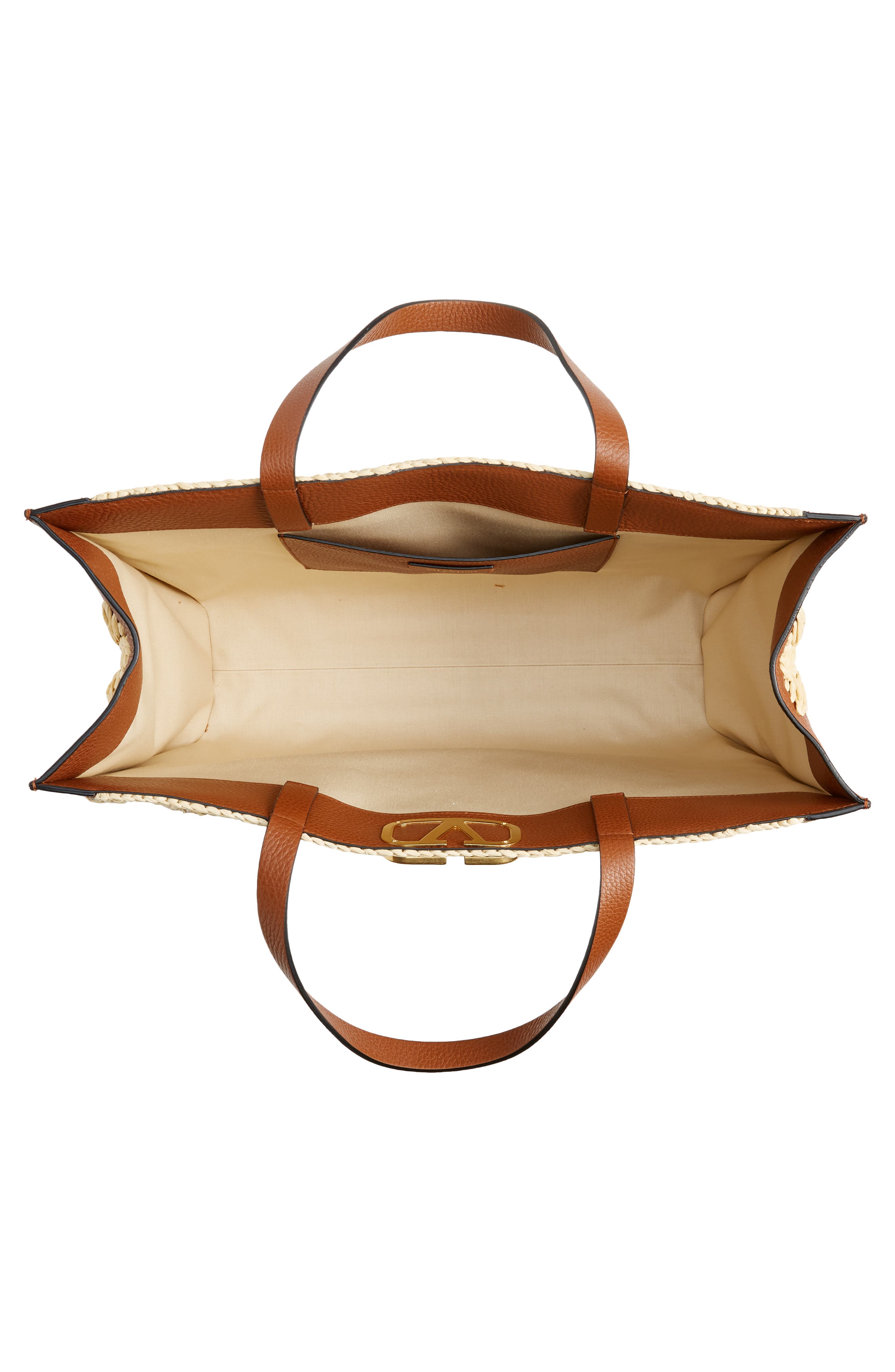 Valentino Garavani VLOGO Woven Raffia & Leather Tote, Alternate, color, 