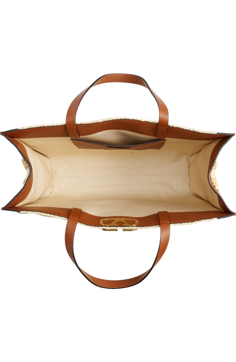 Valentino Garavani VLOGO Woven Raffia & Leather Tote, Alternate, color,