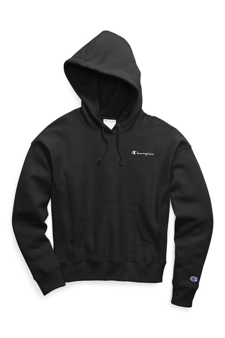 Reverse Weave® Logo Drawstring Hoodie, Alternate, color, BLACK