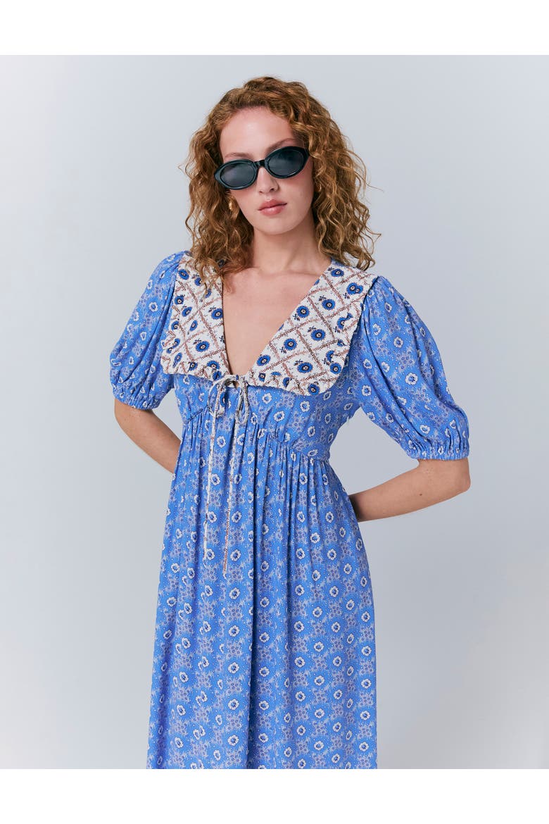 Nellie Crepe Collared Midi Smock Dress, Alternate, color, Blue Rose Spot