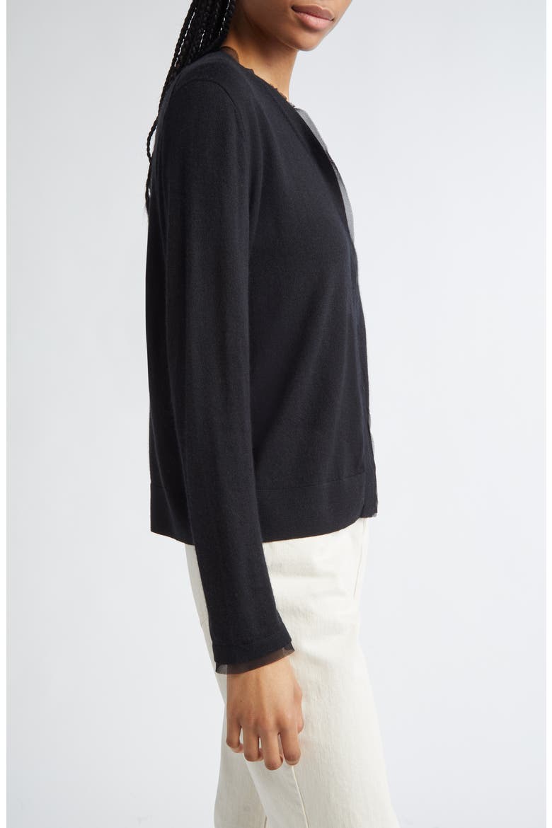 Chiffon Trim Cashmere Cardigan, Alternate, color, BLACK