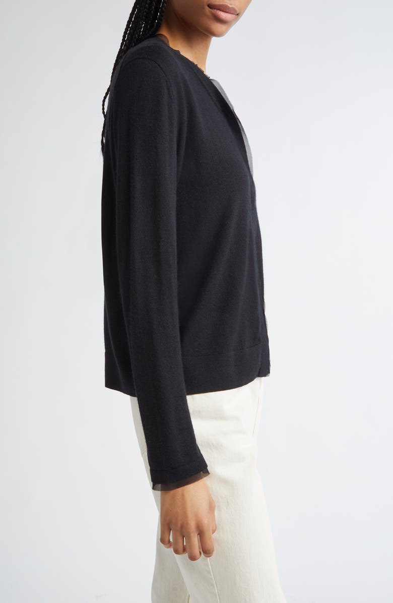 Lafayette 148 New York Chiffon Trim Cashmere Cardigan, Alternate, color, Black