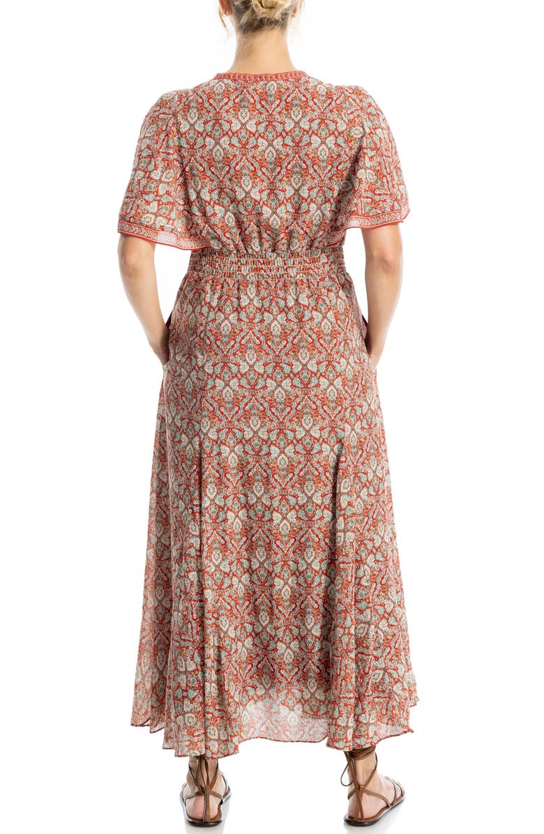 MAX STUDIO Flutter Sleeve Empire Waist Maxi Dress, Alternate, color, Terra/ Sage Intricate Paisley