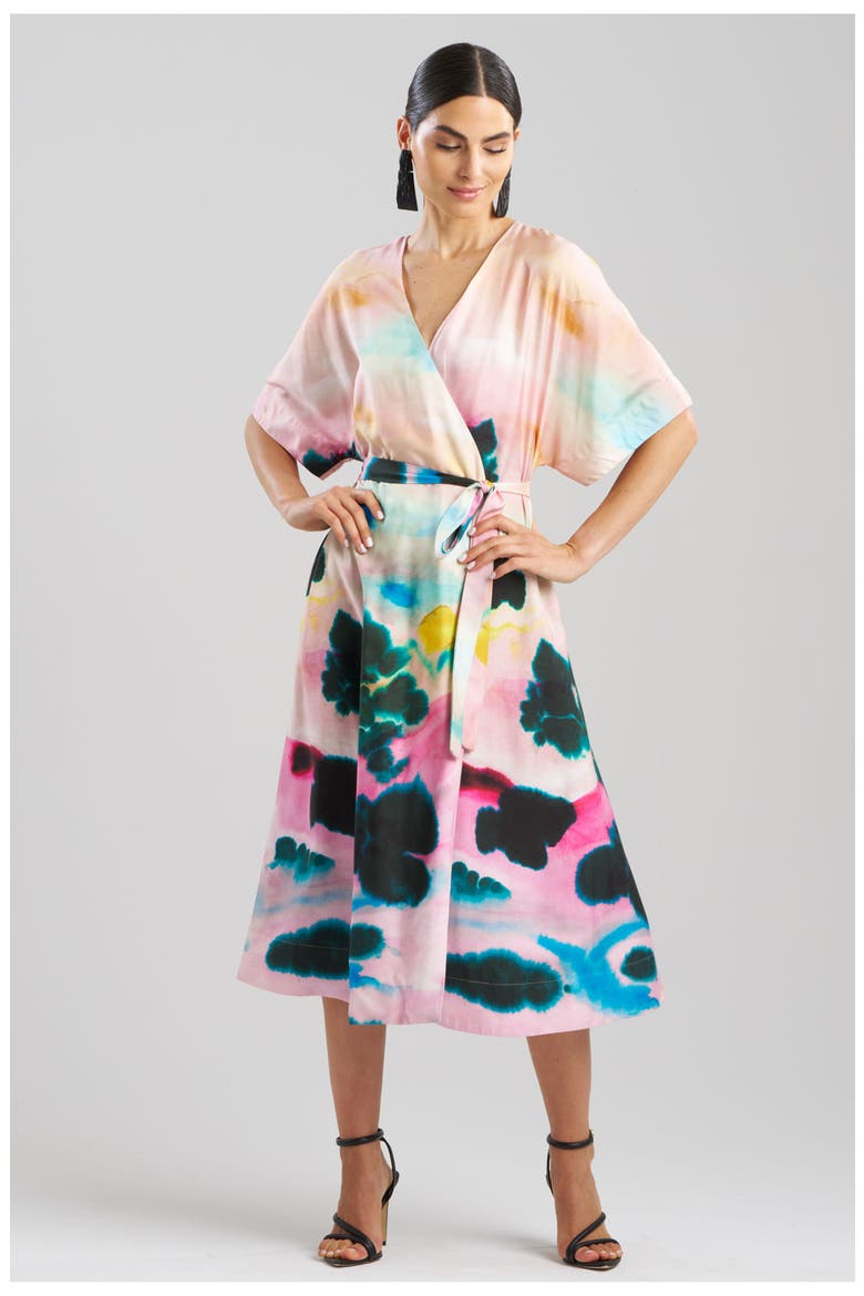 Akiko - Printed Cotton Silk Twill Kimona Wrap, Main, color, Multi