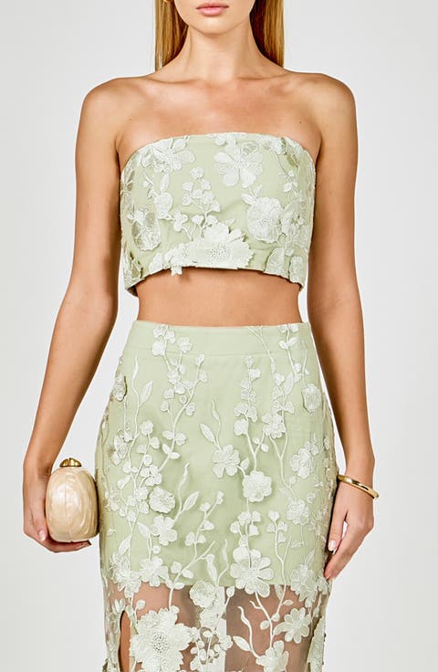 Floral Embroidered Strapless Crop Top