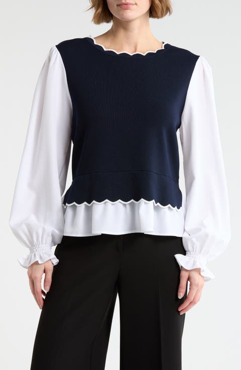 Scallop Trim Twofer Sweater