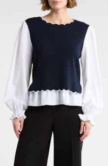 Nanette Lepore Scallop Trim Twofer Sweater