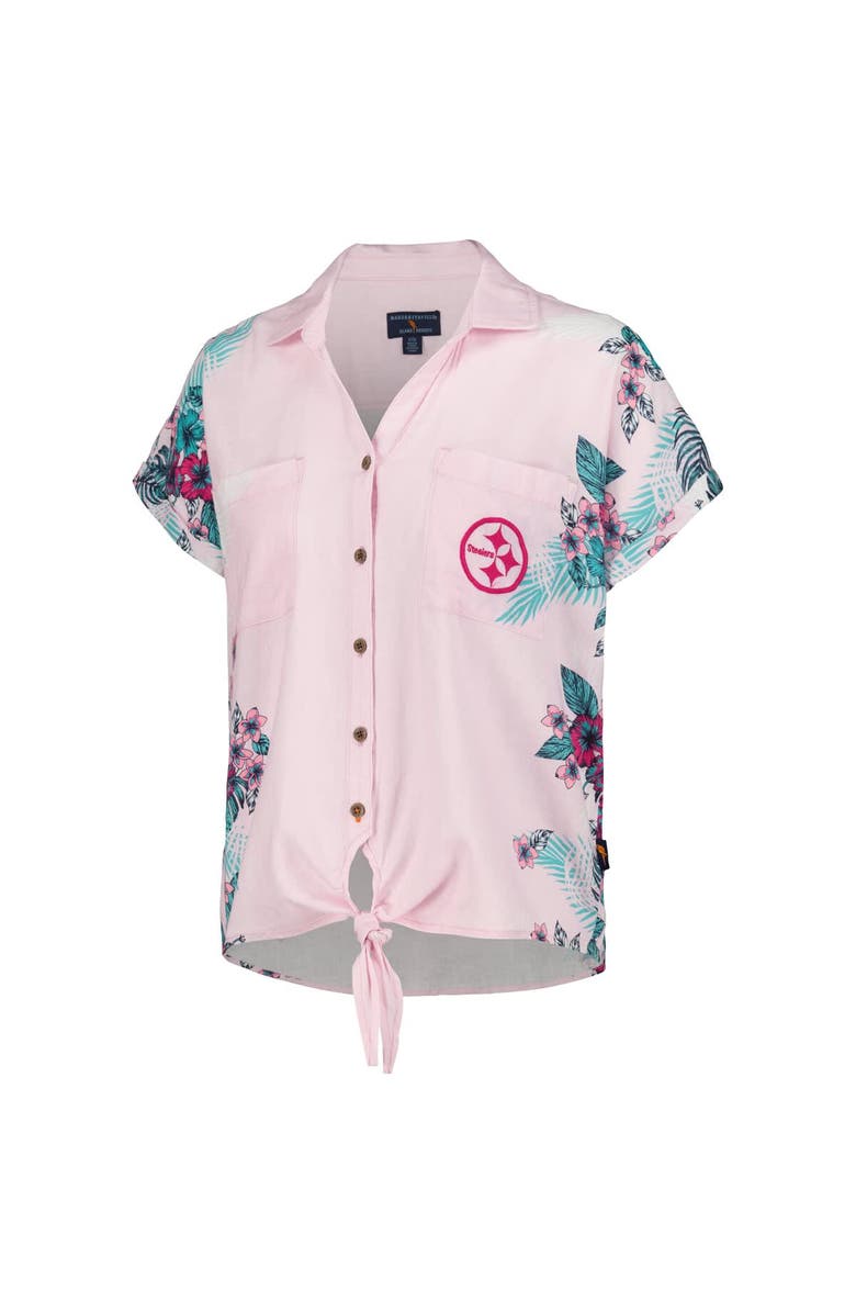 Margaritaville Women's Margaritaville Pink Pittsburgh Steelers Stadium Tie-Front Button-Up Shirt, Alternate, color,