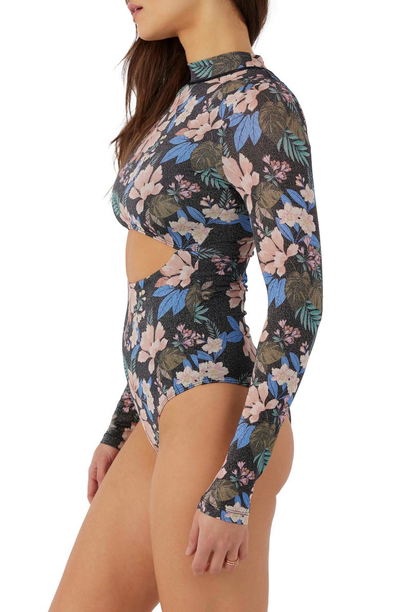 O'Neill Matira Tropical Oxnard Long Sleeve One-Piece Rashguard Swimsuit, Alternate, color, 