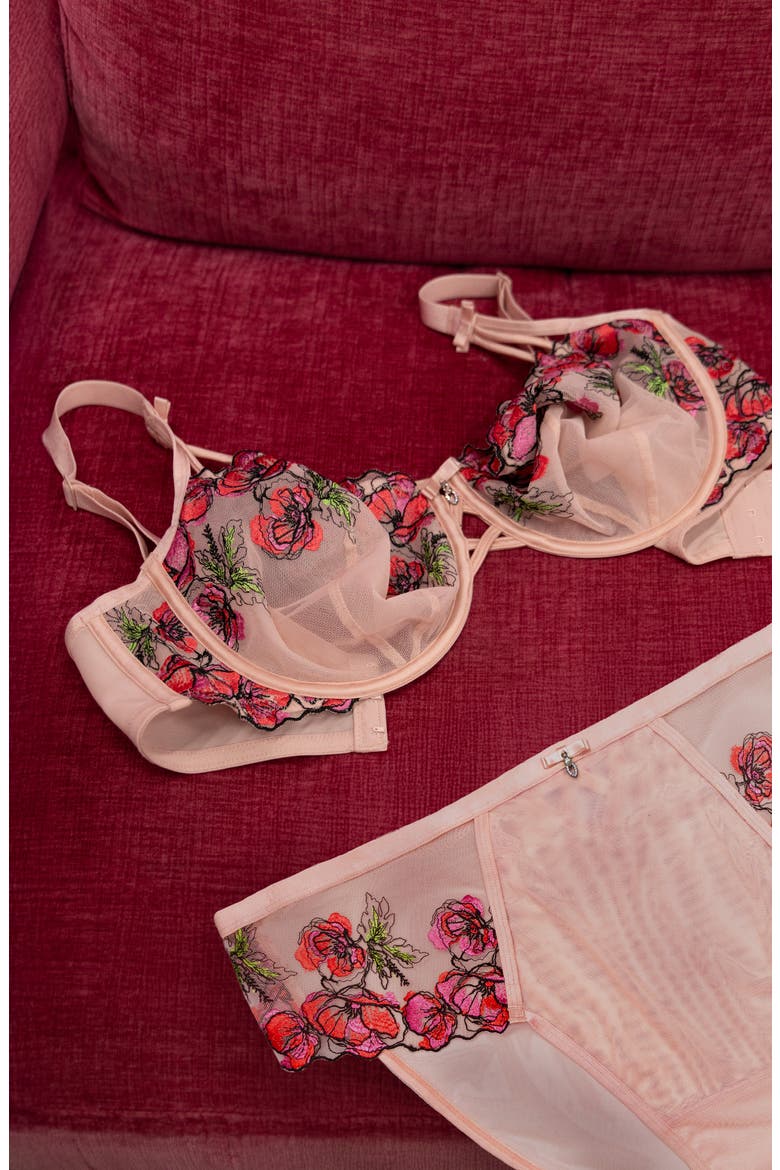 Floral Embroidered Balconette Bra, Alternate, color, BLUSHING ROSE