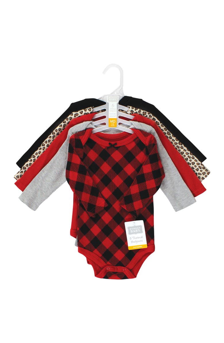 Hudson Baby Thermal Long Sleeve Bodysuits, Alternate, color, Buffalo Plaid Leopard