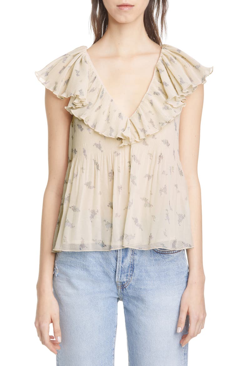 Floral Pleated Georgette Blouse, Main, color, EGRET 135