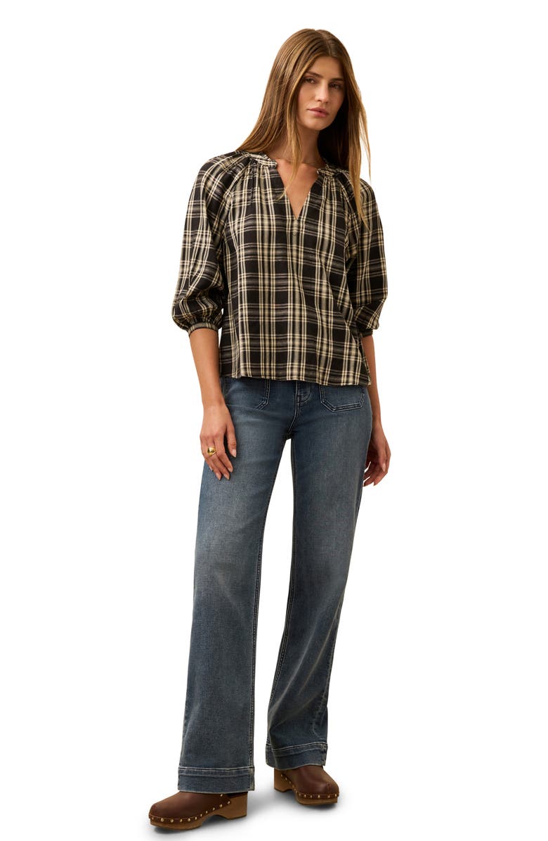 Faherty Portia Plaid Top, Alternate, color, Black And White Plaid