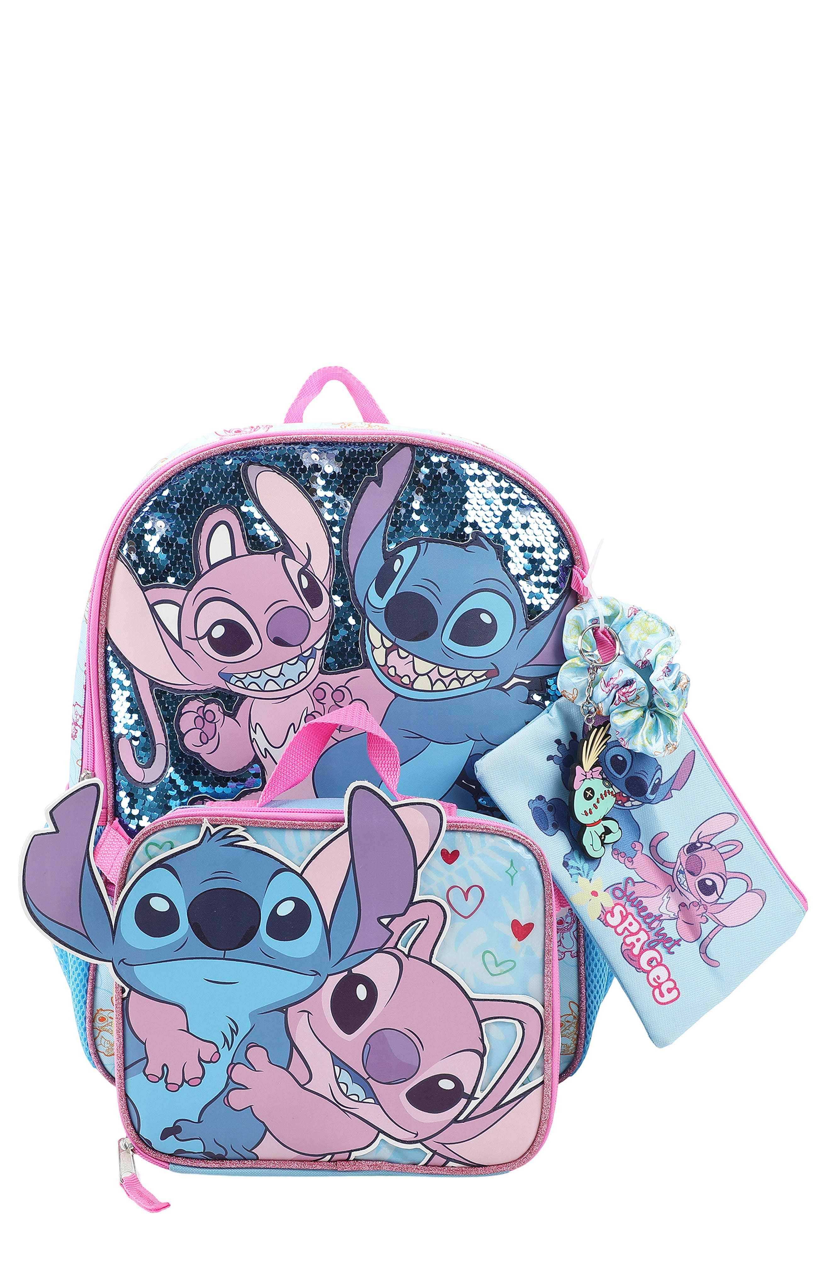 BIOWORLD x Disney<sup>®</sup> Kids' Stitch and Angel Five-Piece Backpack Set, Main, color, 