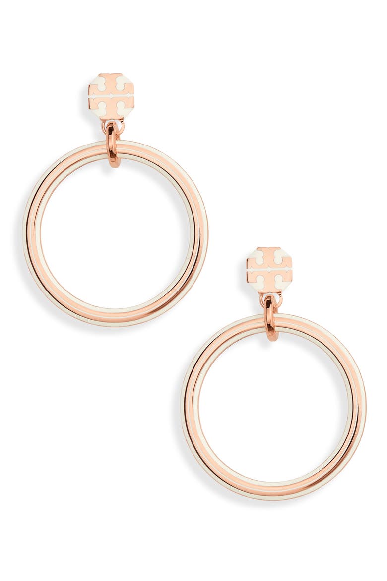 Logo Hoop Earrings, Main, color, NEW IVORY/ ROSE GOLD