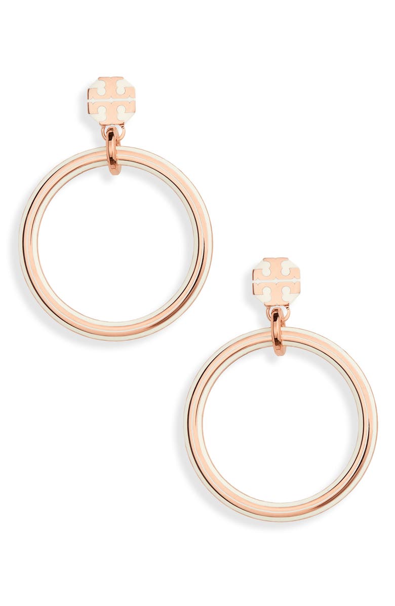 Tory Burch Logo Hoop Earrings, Main, color,