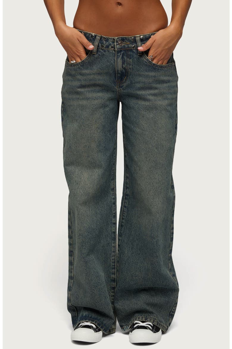 NYC Studded Low Rise Baggy Jeans, Main, color, BLUE-WASHED