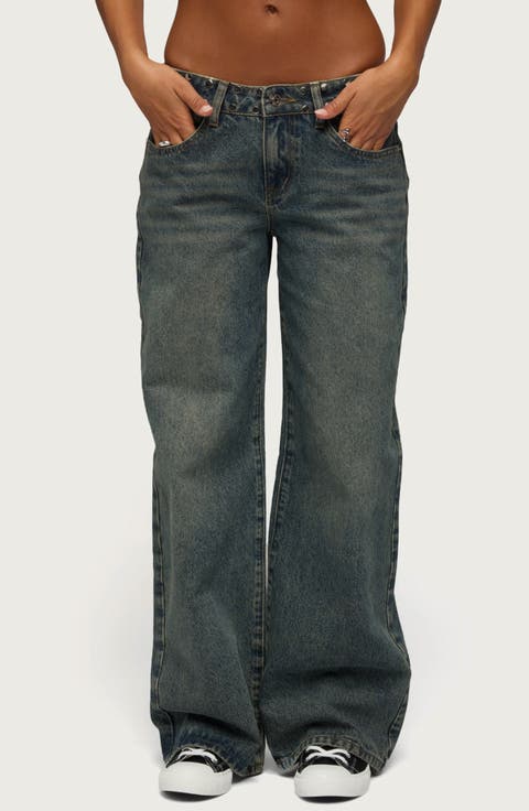 NYC Studded Low Rise Baggy Jeans