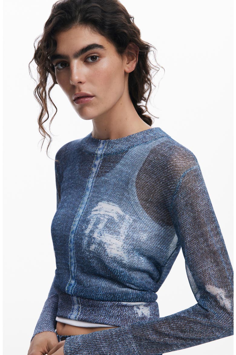Open Stitch Crop Sweater, Alternate, color, BLUE
