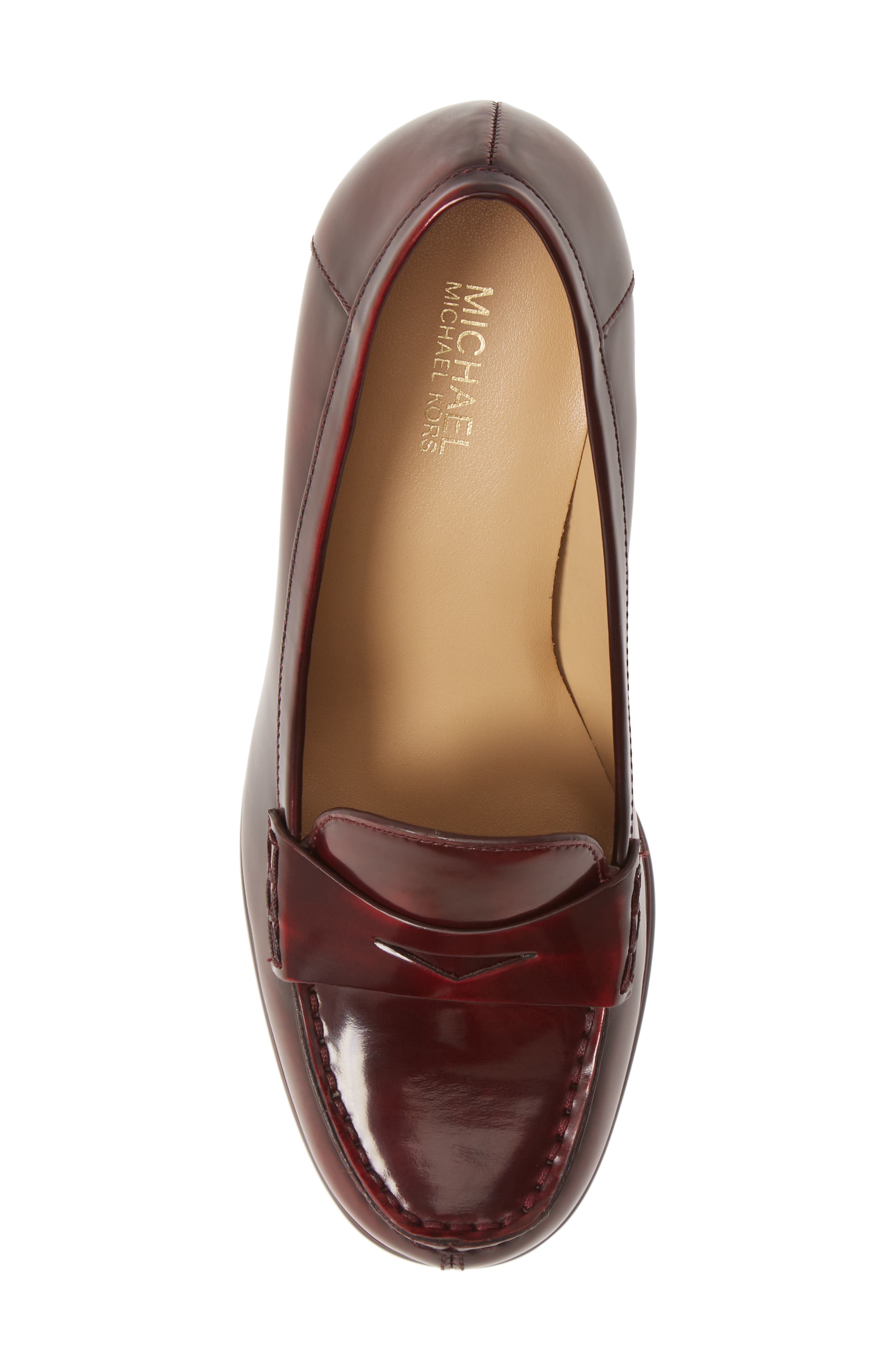 Buchanan Block Heel Loafer, Alternate, color, BRANDY PATENT LEATHER