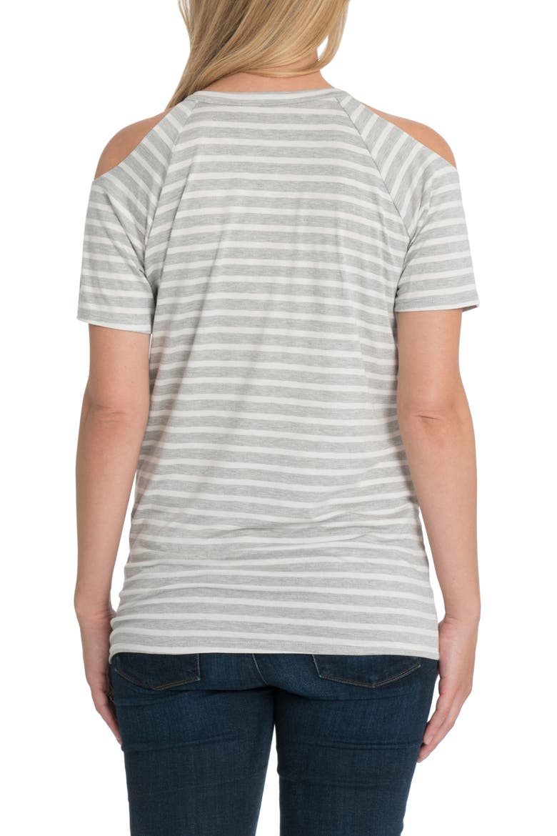 Bliss Cold Shoulder Maternity/Nursing Tee, Alternate, color, GRAY AND WHITE STRIPE
