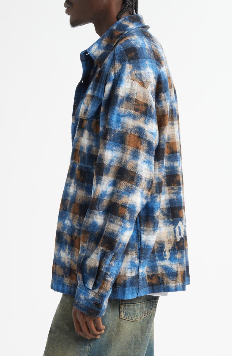 Palm Angels Curved Logo Plaid Button-Up Shirt, Alternate, color, 